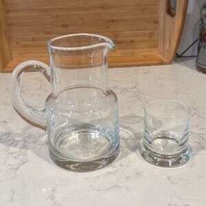 Vintage bedside water carafe integrated drinking glass within the "tumble up"